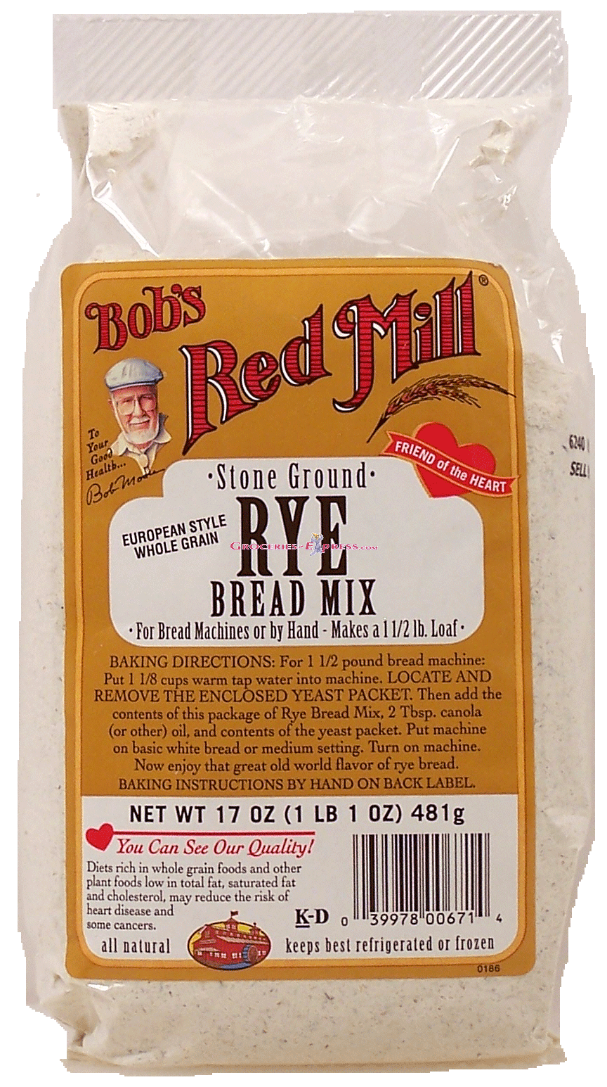 Bob's Red Mill&nbsp;&nbsp;stone ground rye bread mix, for bread machines or by hand - makes a 1 1/2 lb. loaf Full-Size Picture